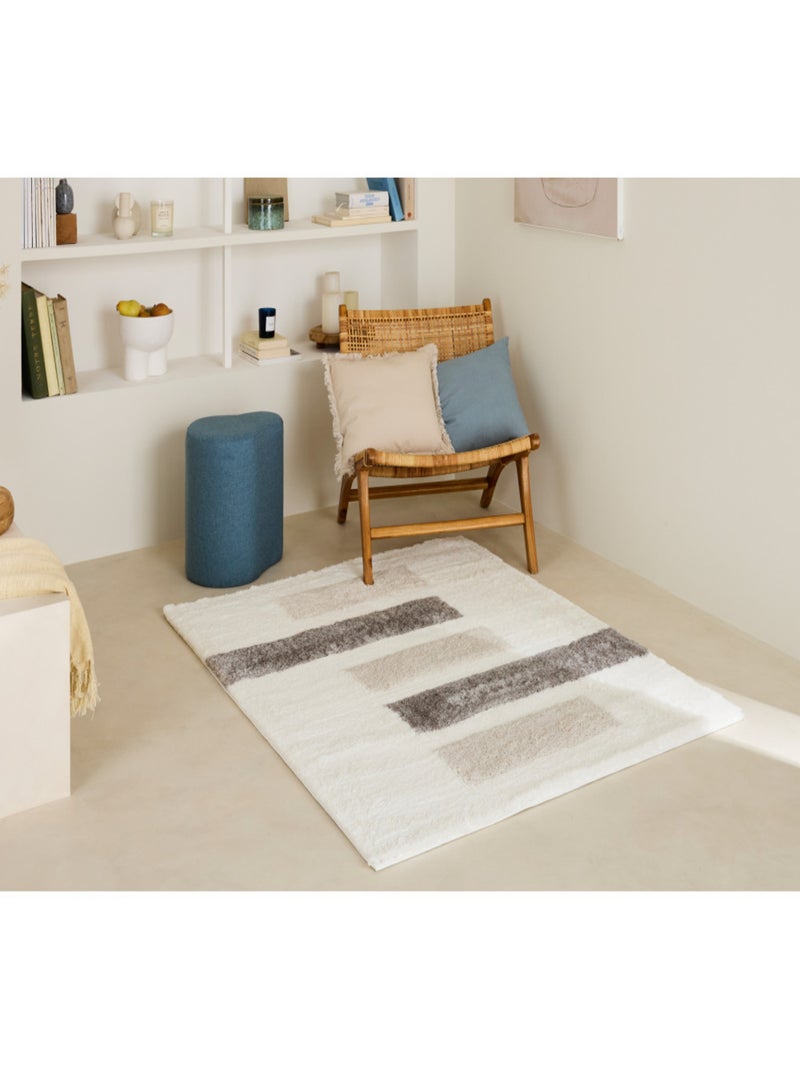 Tapis doux rayés Ivoire - Kiabi