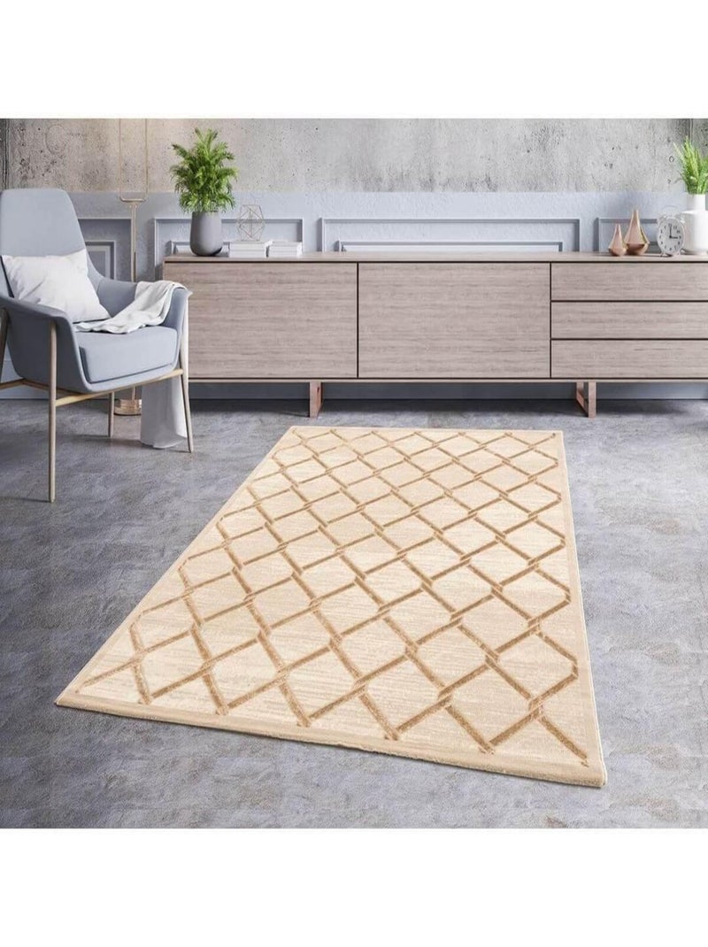 Tapis effet 3D contemporain beige intérieur brillant Binche Beige - Kiabi