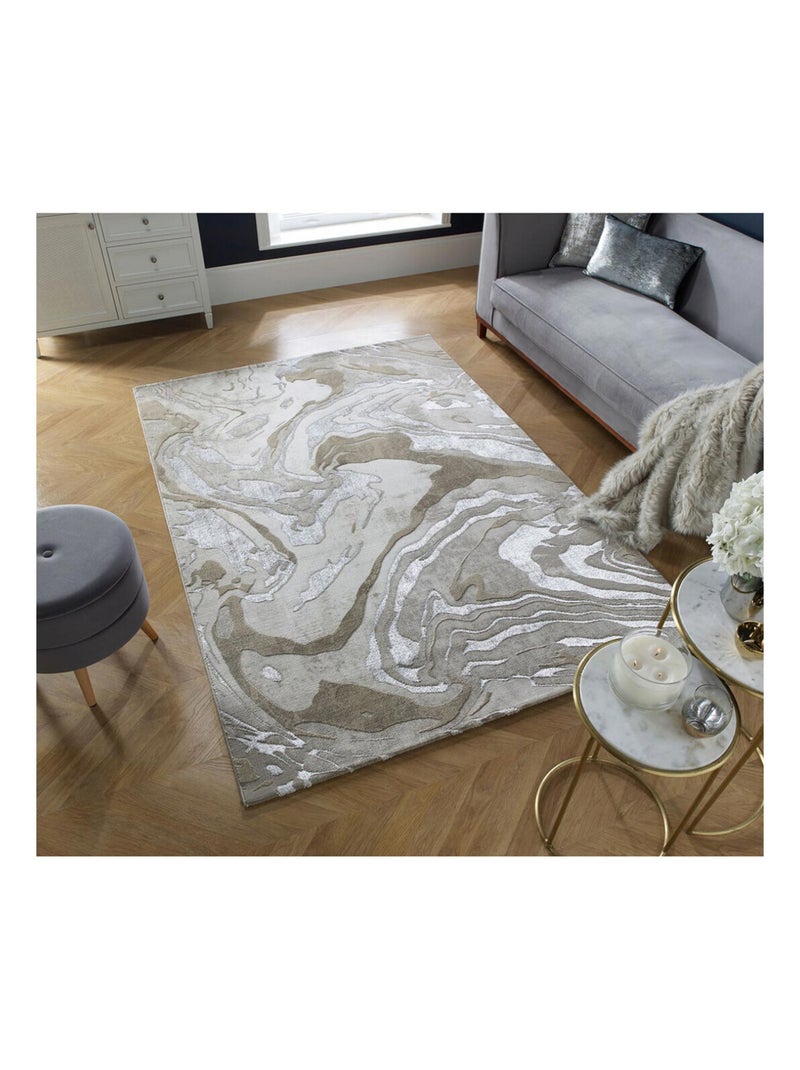 Tapis effet 3D pour salon Marbled Beige - Kiabi