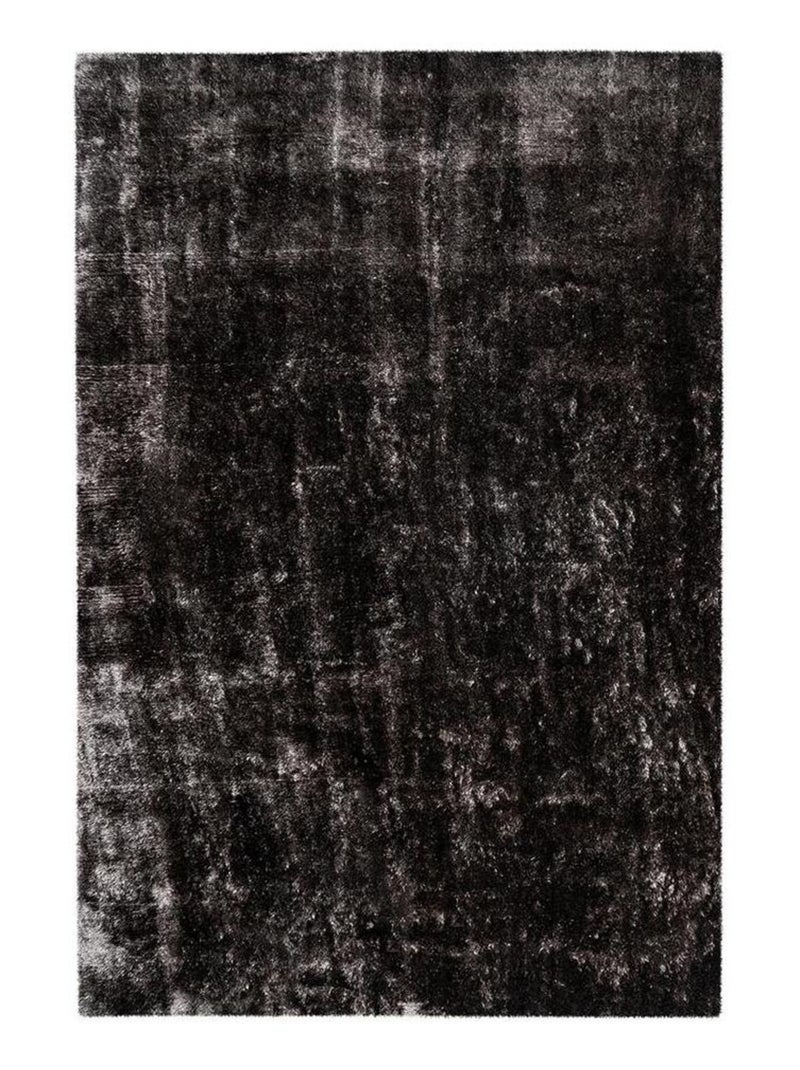 Tapis effet brillant shaggy uni polyester rectangle Timothee Noir Gris anthracite - Kiabi