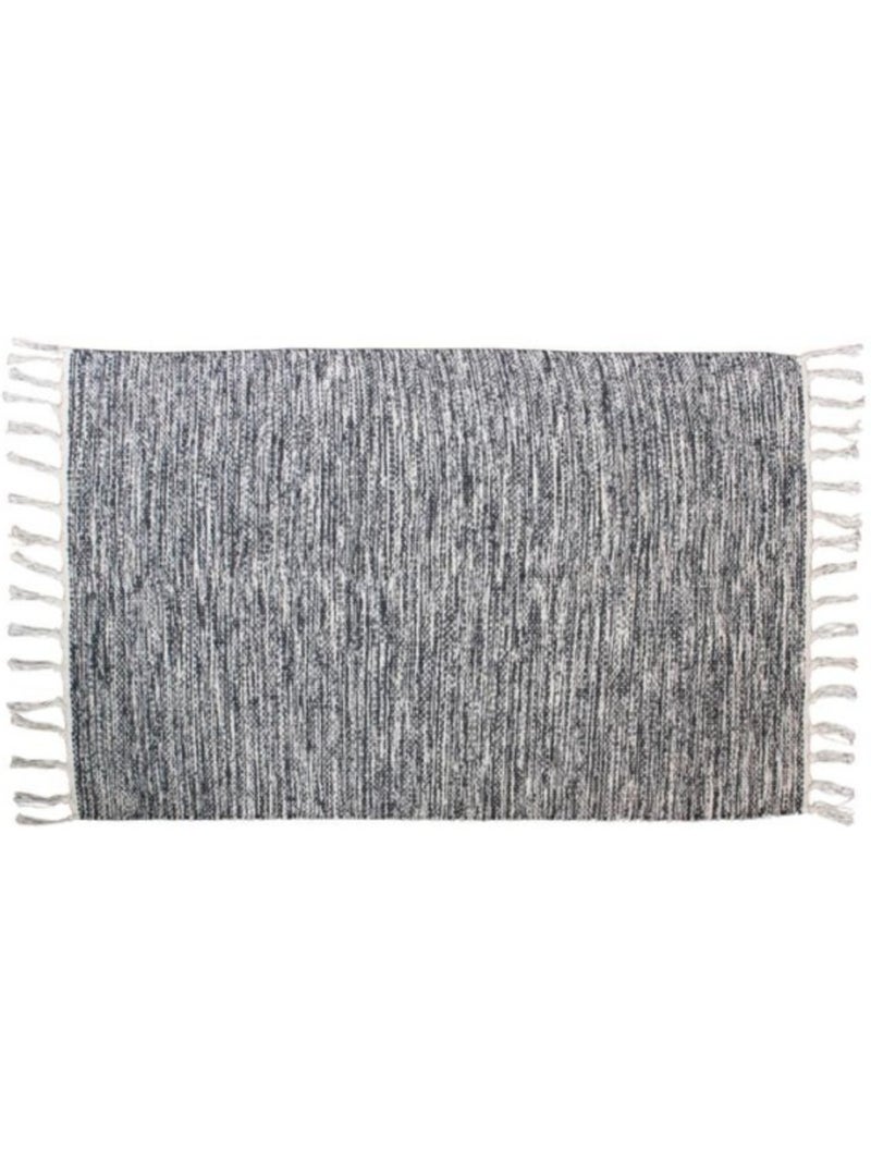Tapis en coton à franges 60x90cm Noir - Kiabi
