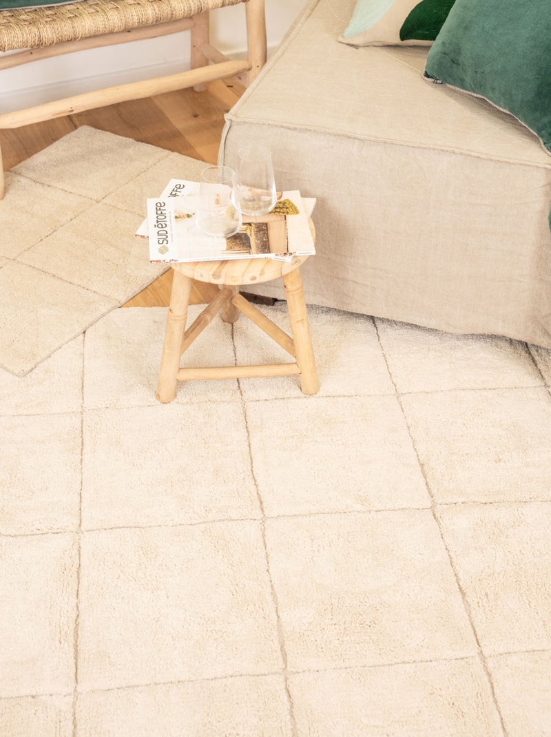 Tapis en coton à motifs carreaux Ecru - Kiabi