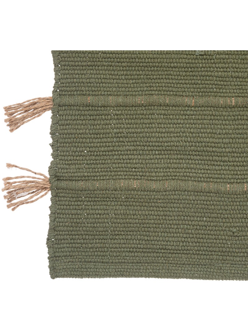 Tapis en coton avec pompon en jute BOX Vert - Kiabi