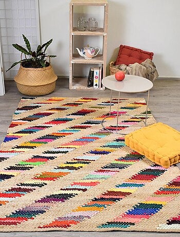 Tapis en jute fait à la main motif géométrique rainbowa