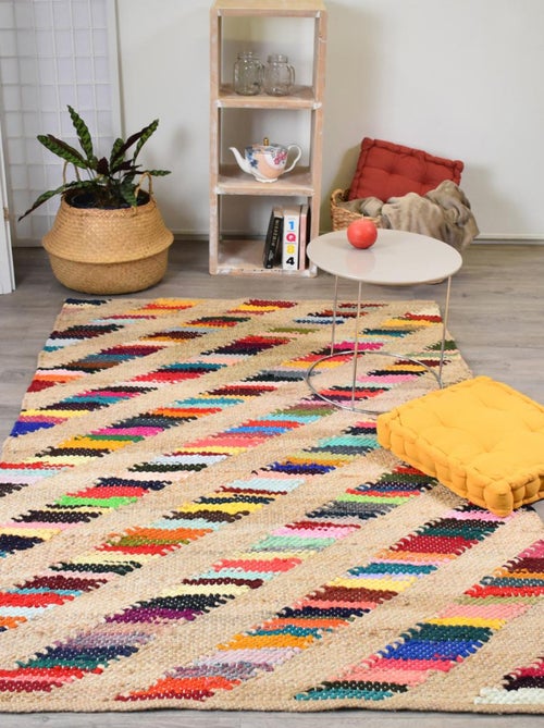 Tapis en jute fait à la main motif géométrique rainbowa - Kiabi