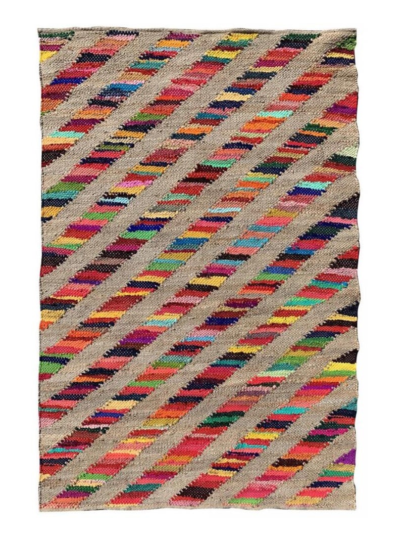 Tapis en jute fait à la main motif géométrique rainbowa Multicolore - Kiabi