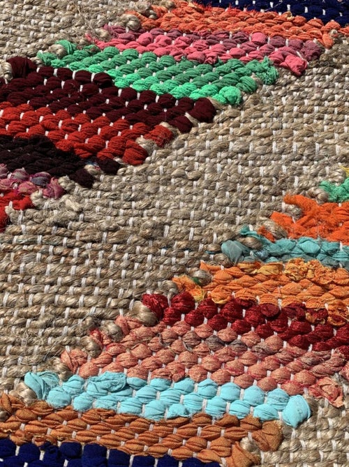 Tapis en jute fait à la main motif géométrique rainbowa - Kiabi