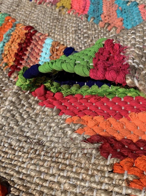 Tapis en jute fait à la main motif géométrique rainbowa - Kiabi