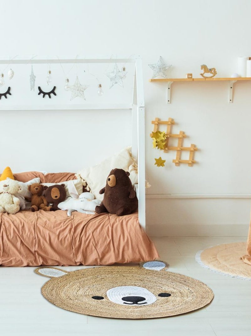 Tapis en jute Ourson 'Deko&co' Beige/Blanc - Kiabi