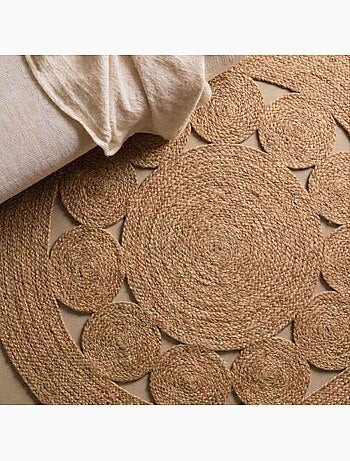 Tapis en jute rond forme fleur 100cm