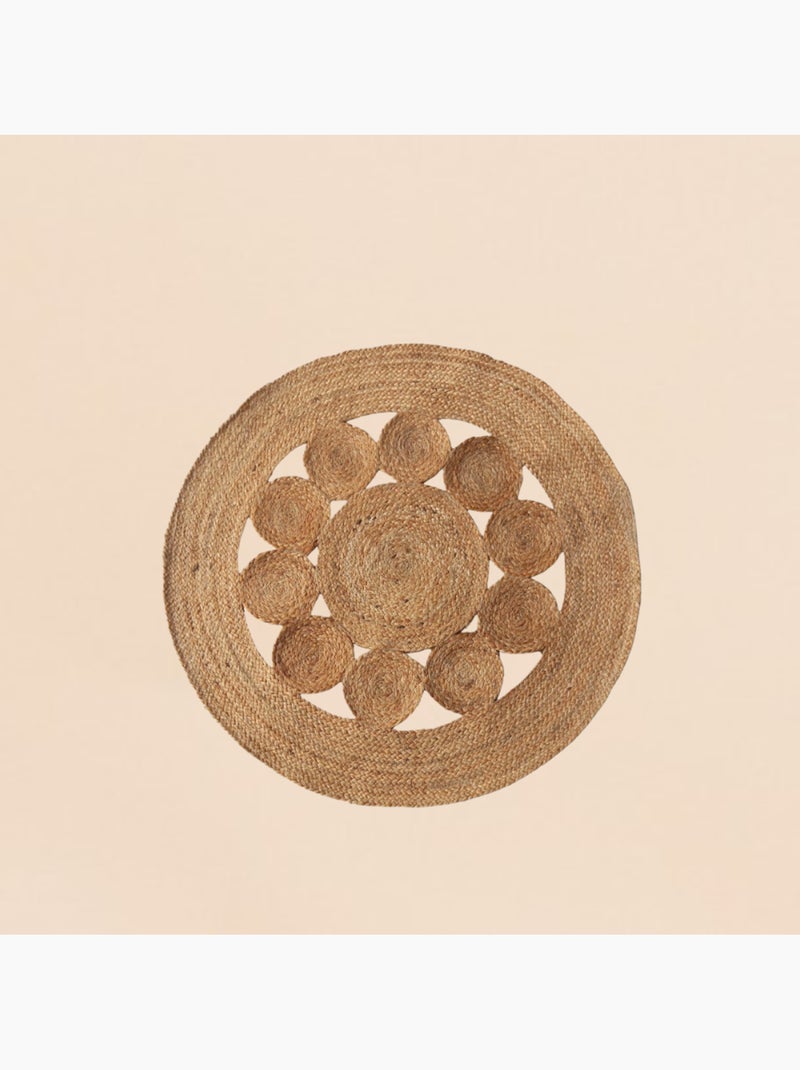 Tapis en jute rond forme fleur 100cm Beige - Kiabi