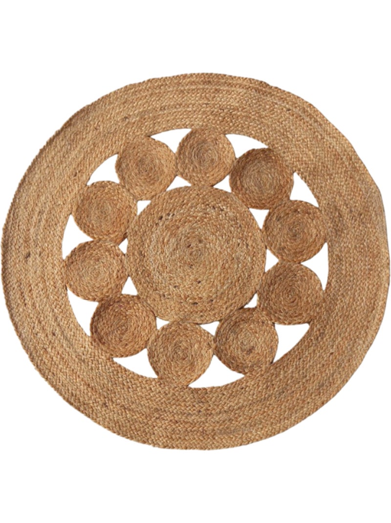 Tapis en jute rond forme fleur 100cm Beige - Kiabi