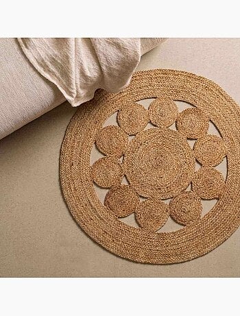Tapis en jute rond forme fleur 80cm