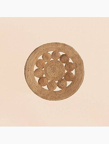 Tapis en jute rond forme fleur 80cm
