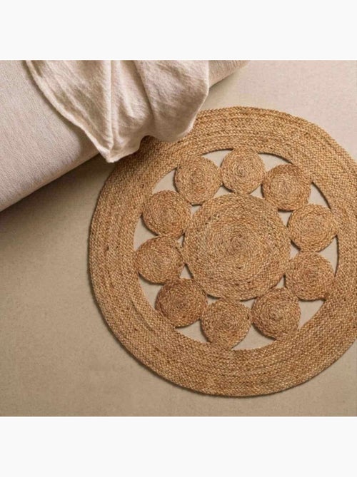 Tapis en jute rond forme fleur 80cm - Kiabi