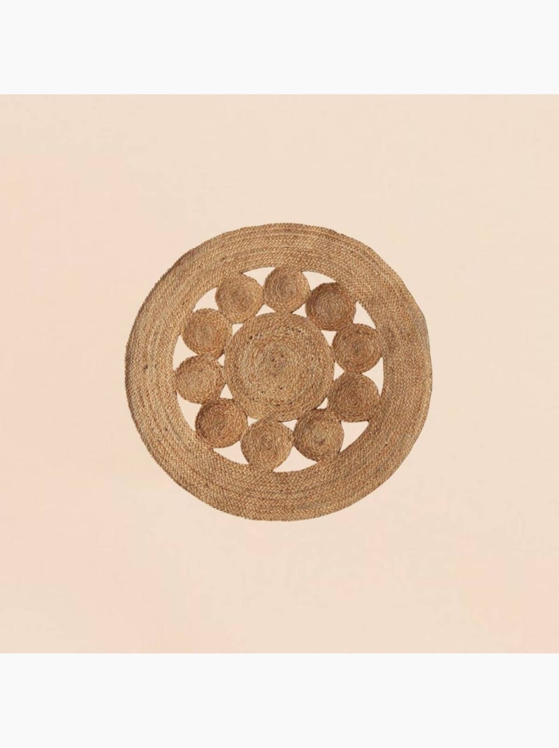 Tapis en jute rond forme fleur 80cm Beige - Kiabi