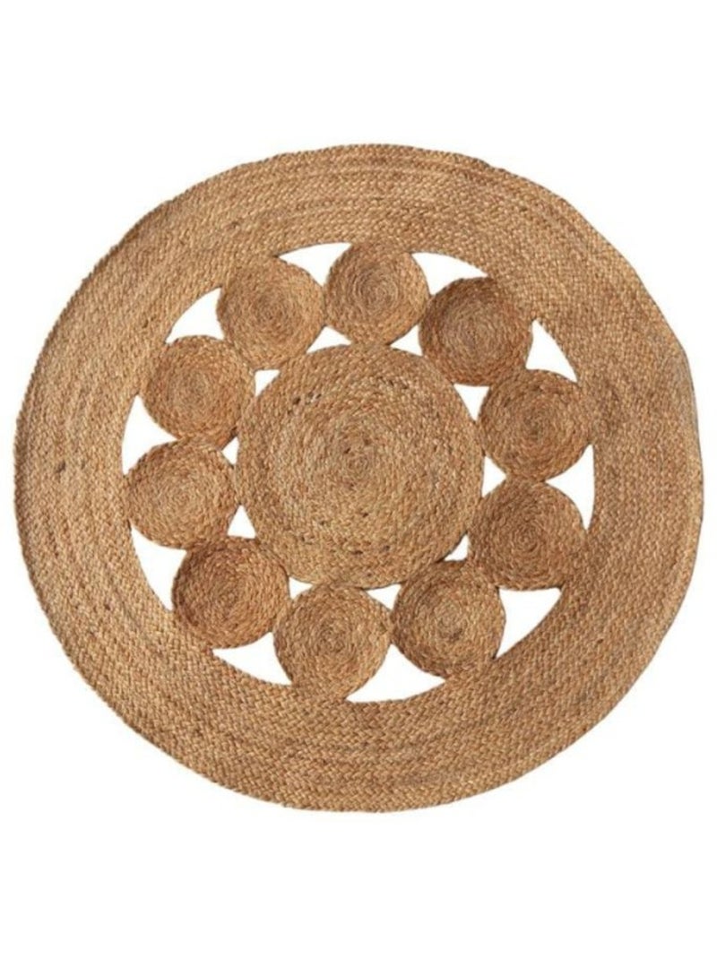 Tapis en jute rond forme fleur 80cm Beige - Kiabi