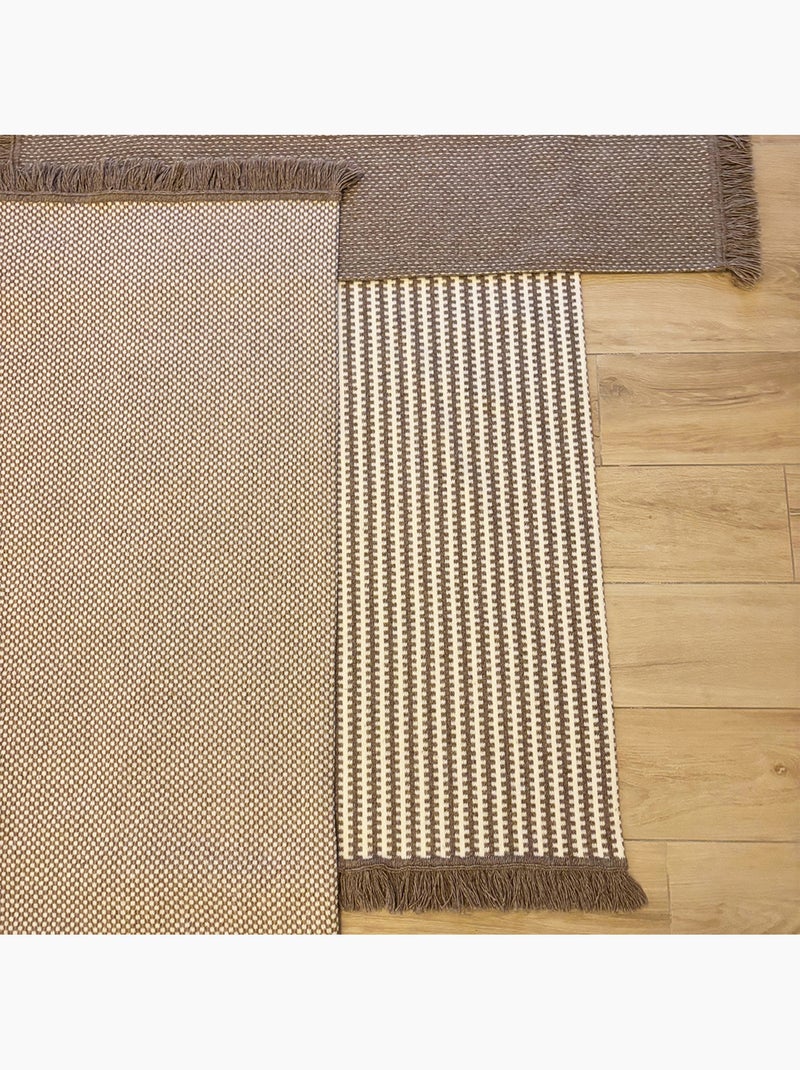 Tapis en laine et coton à motif rayé graphique Beige clair - Kiabi