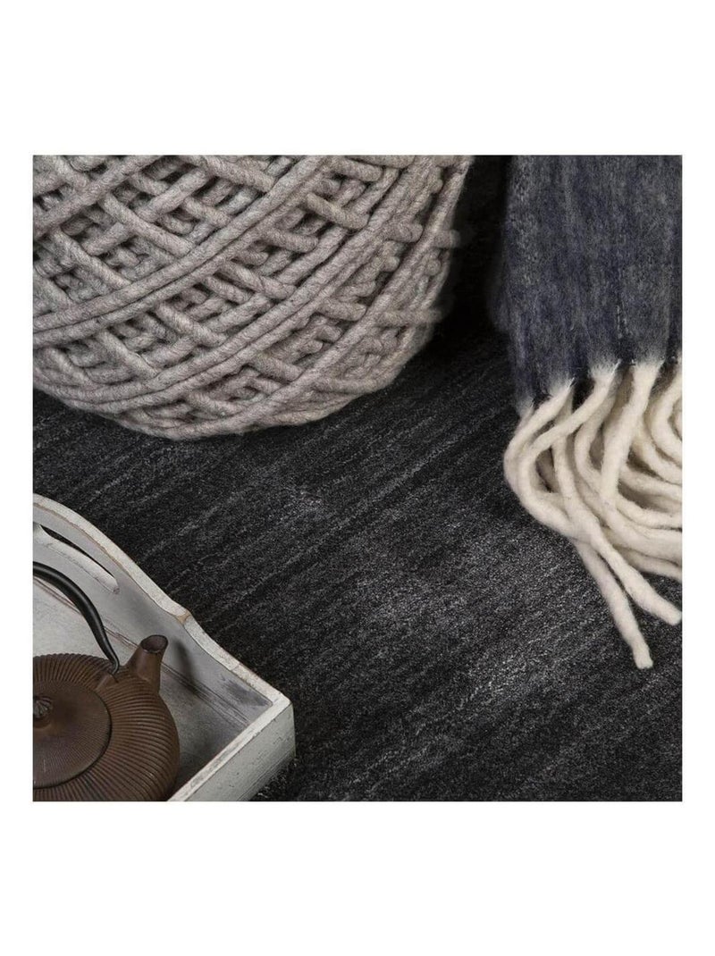 Tapis en laine et viscose à courtes mèches Sherpa Noir Gris anthracite - Kiabi