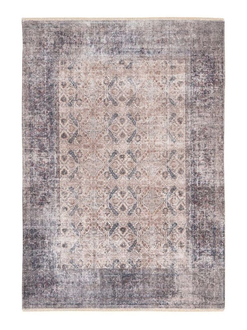 Tapis en laine recyclé lavable en machine vintage rayé Daphne Sable - Kiabi