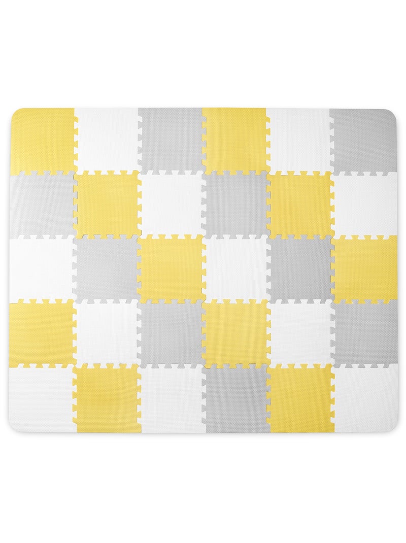 Tapis en Mousse Kinderkraft LUNO avec 30 Puzzles, Surface Antidérapante et Sac de Transport Jaune - Kiabi