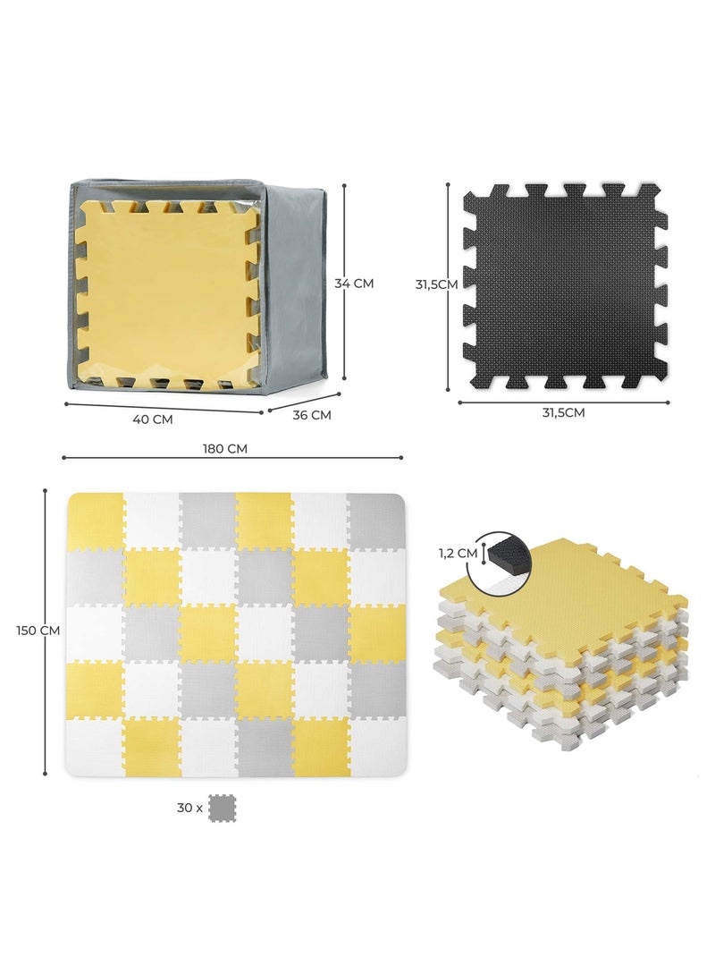Tapis en Mousse Kinderkraft LUNO avec 30 Puzzles, Surface Antidérapante et Sac de Transport Jaune - Kiabi
