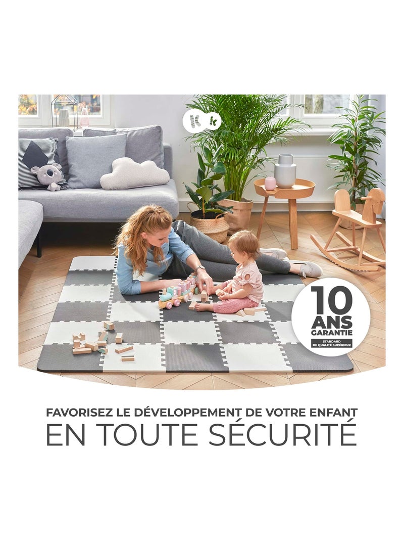Tapis en Mousse Kinderkraft LUNO avec 30 Puzzles, Surface Antidérapante et Sac de Transport Noir - Kiabi