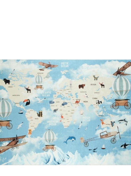 Tapis enfant 120x160 LE MONDE Bleu idéal pour le salon - Kiabi