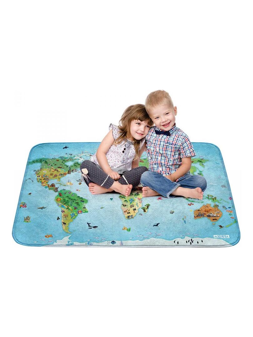 Tapis enfant 70x95 ULTRA DOUX MAPPEMONDE Bleu fabriqué en Europe idéal pour  la chambre - Bleu - Kiabi - 39.99€