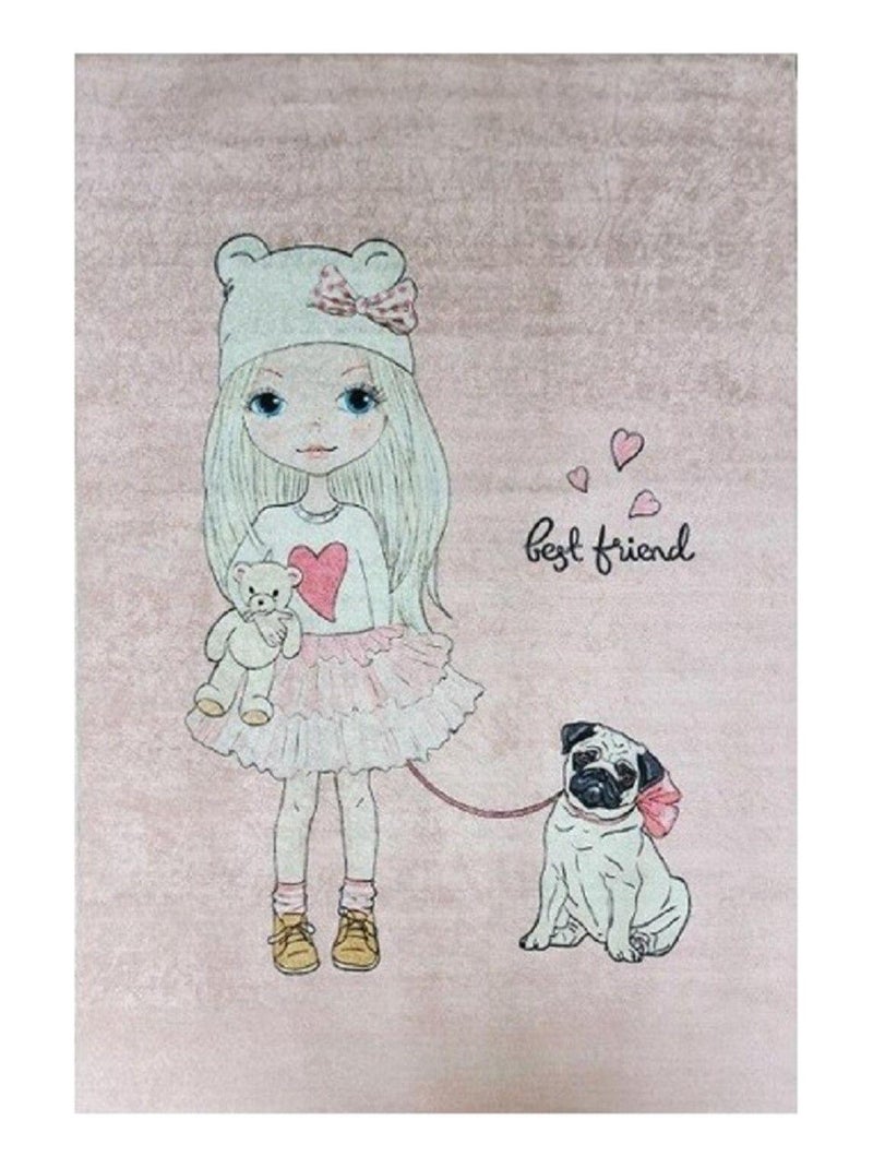 Tapis enfant Best Friend 100 x 160 cm - Rose - Mani Textile Rose - Kiabi