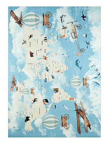 Tapis enfant Carte du Monde bleu 160 x 230 cm