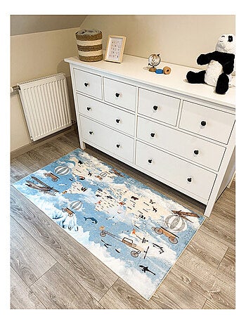 Tapis enfant Carte du Monde bleu 160 x 230 cm