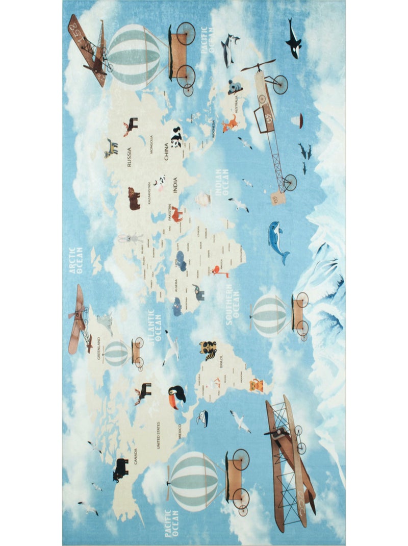 Tapis enfant Carte du Monde bleu 160 x 230 cm Bleu - Kiabi
