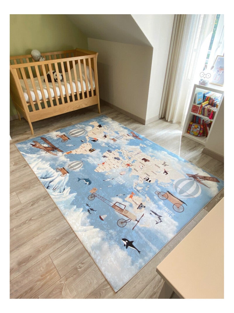 Tapis enfant Carte du Monde bleu 160 x 230 cm Bleu - Kiabi