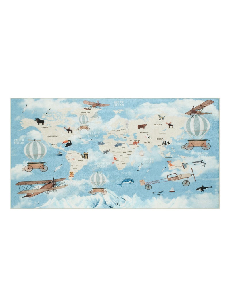 Tapis enfant Carte du Monde bleu 160 x 230 cm Bleu - Kiabi