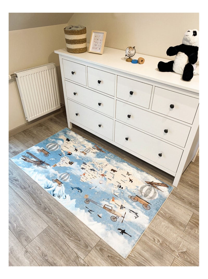 Tapis enfant Carte du Monde bleu 160 x 230 cm Bleu - Kiabi