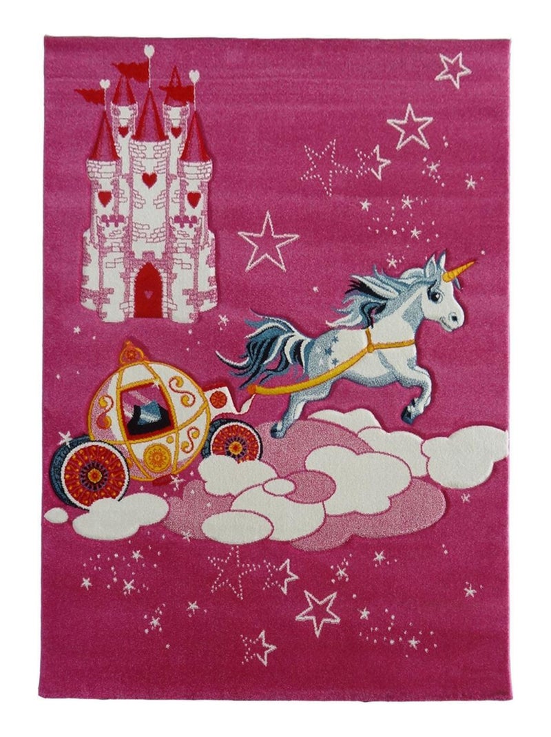 Tapis enfant CHATEAU PRINCESSE en polypropylène doux et soyeux OEKO TEX® Rose - Kiabi