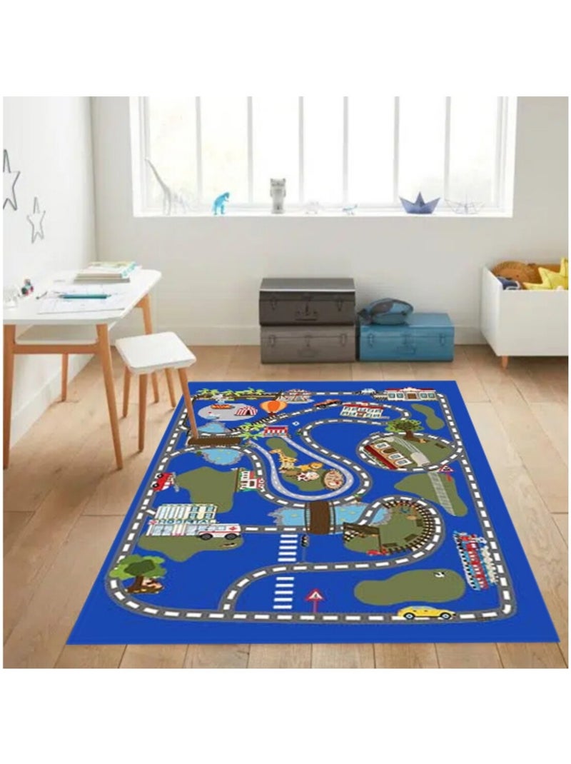 Tapis Enfant Circuit de voiture Bleu - Kiabi