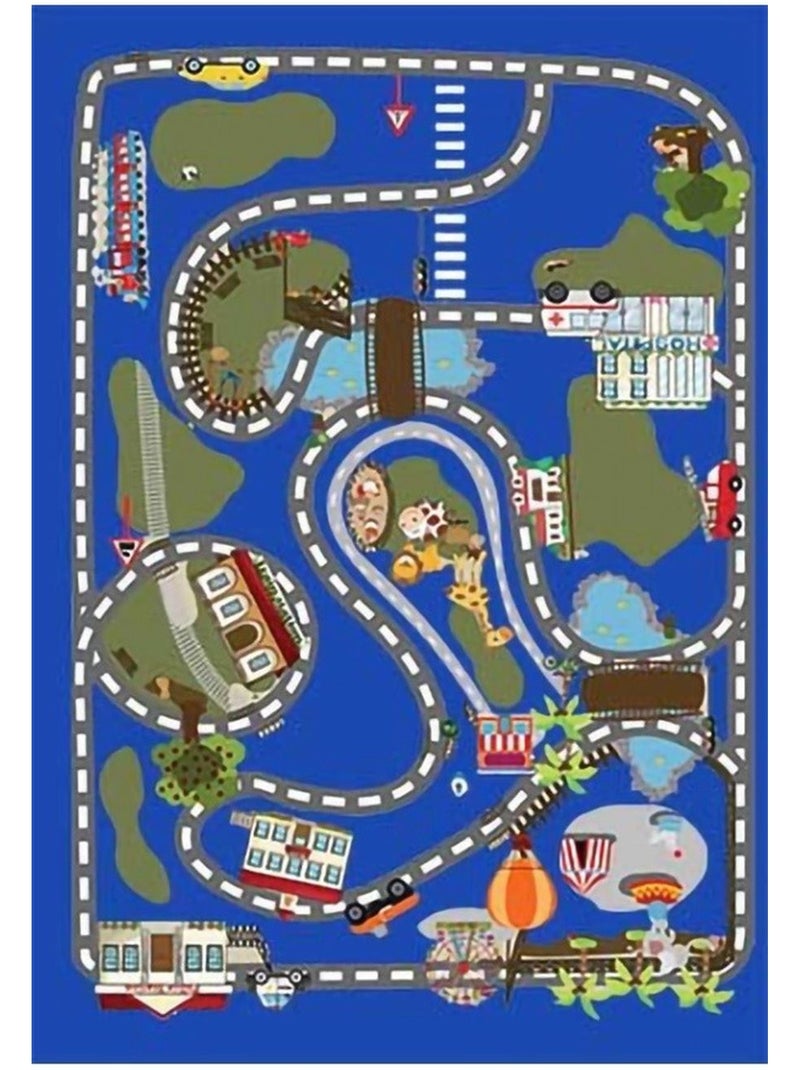 Tapis Enfant Circuit de voiture Bleu - Kiabi