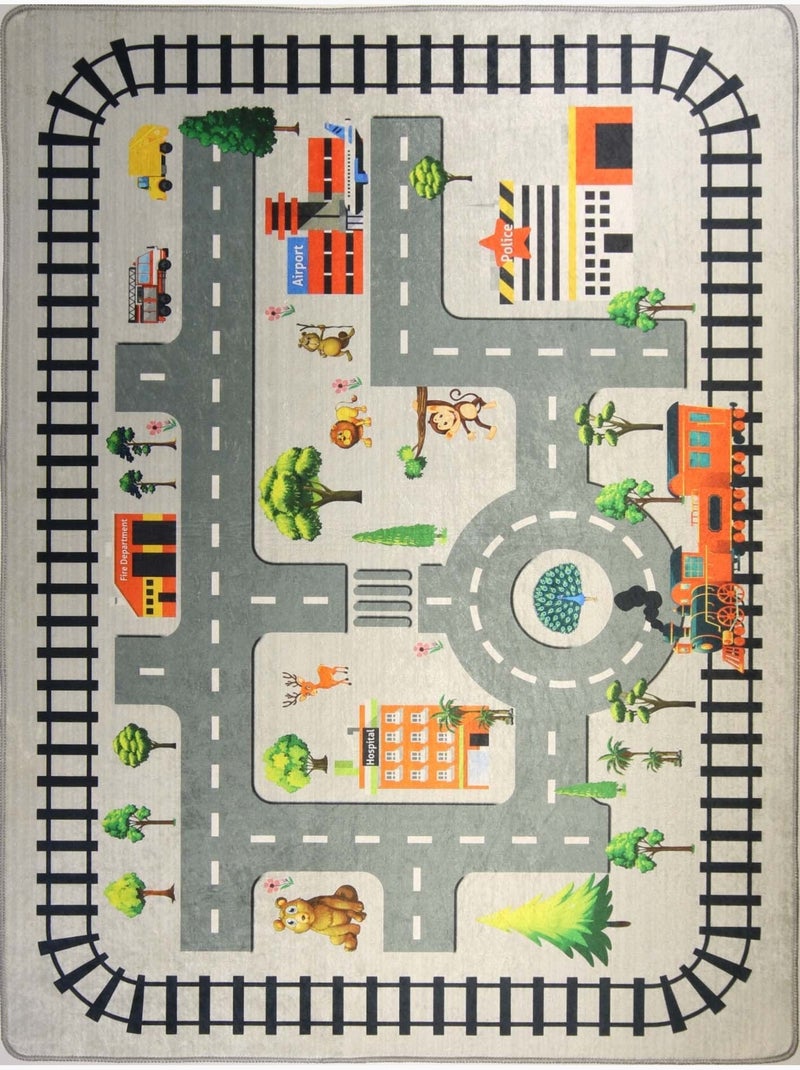 Tapis Enfant CIRCUIT ZOO Gris - Kiabi