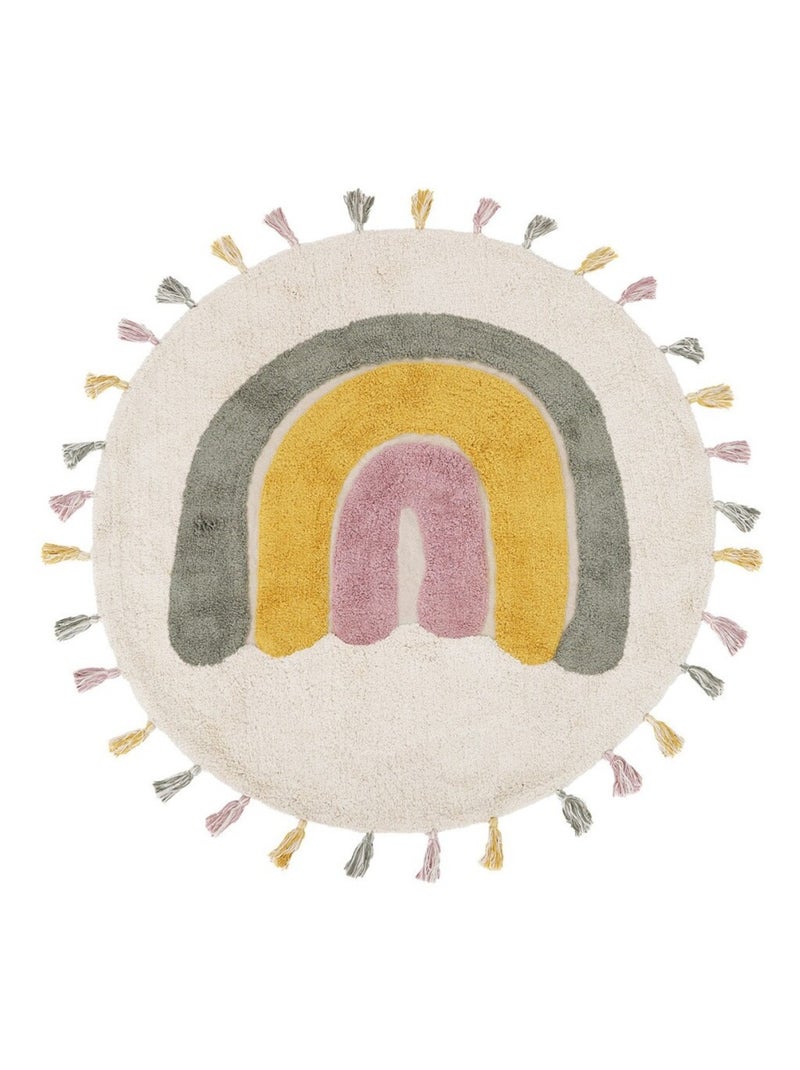Tapis enfant coton lavable arc en ciel avec pompons Rainbow Beige - Kiabi