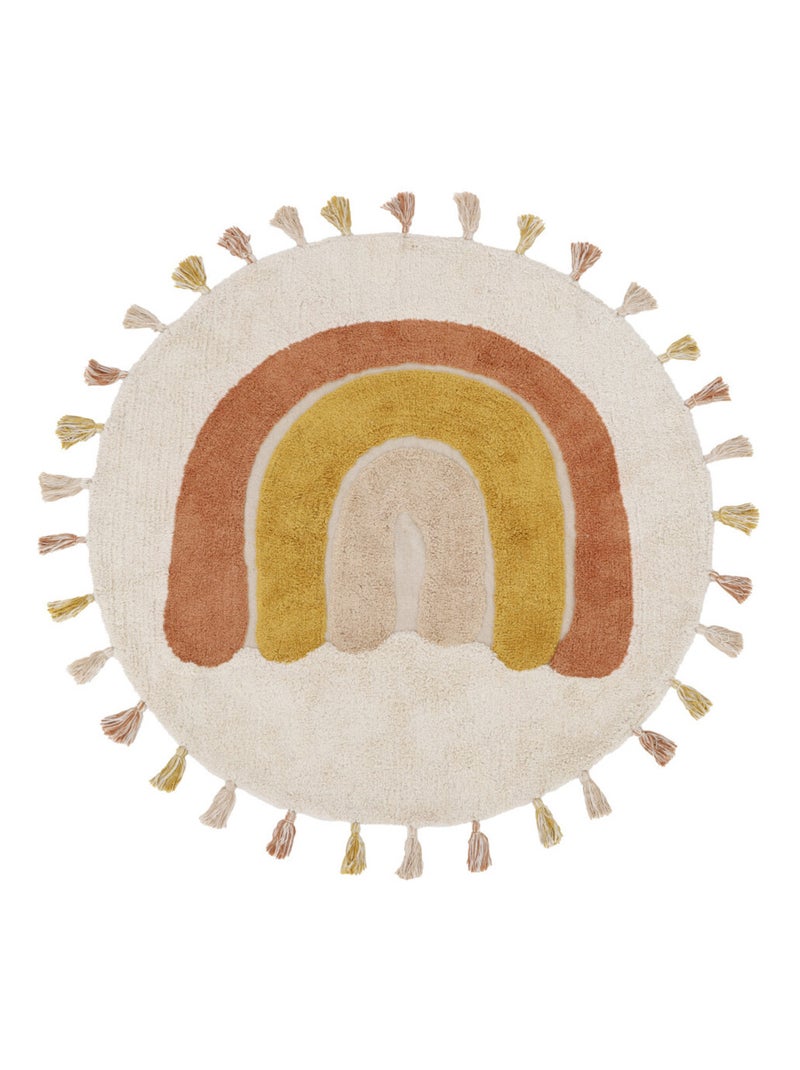 Tapis enfant coton lavable arc en ciel avec pompons Rainbow Marron caramel - Kiabi