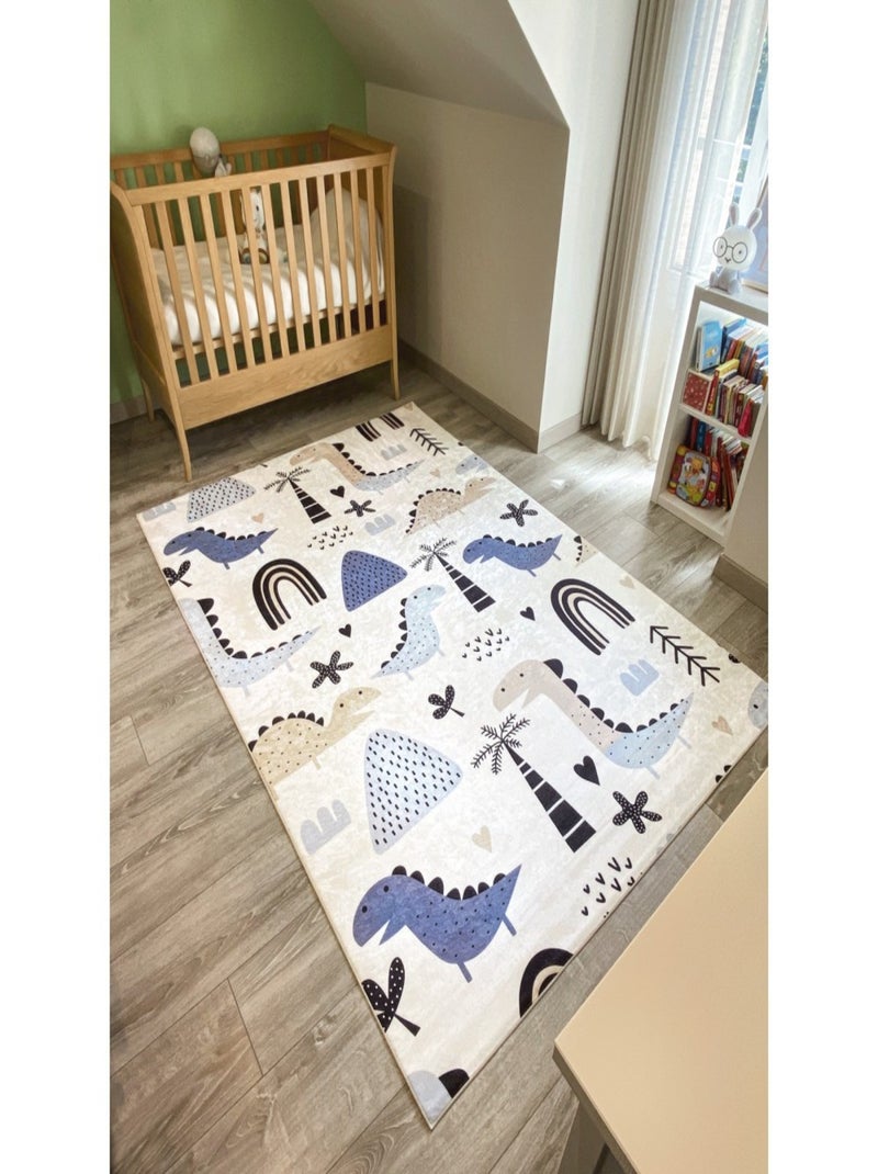 Tapis Enfant Dinosaures Happy Bleu - Kiabi