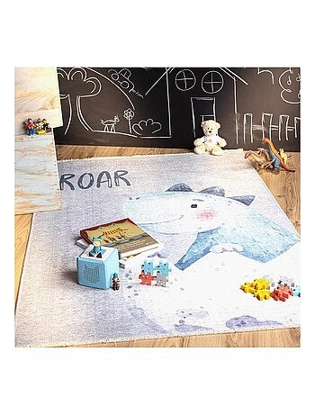 Tapis enfant en coton recyclé lavable en machine Dino