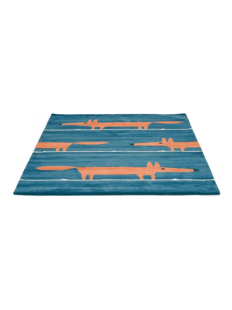 Tapis enfant fait à la main en laine MR FOX Bleu - Kiabi