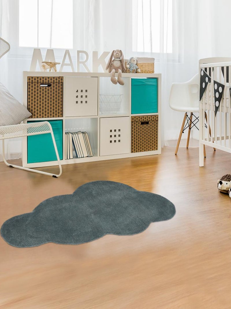 Tapis enfant fait main en coton NUAGE 1 Blanc Mauve Noir - Kiabi