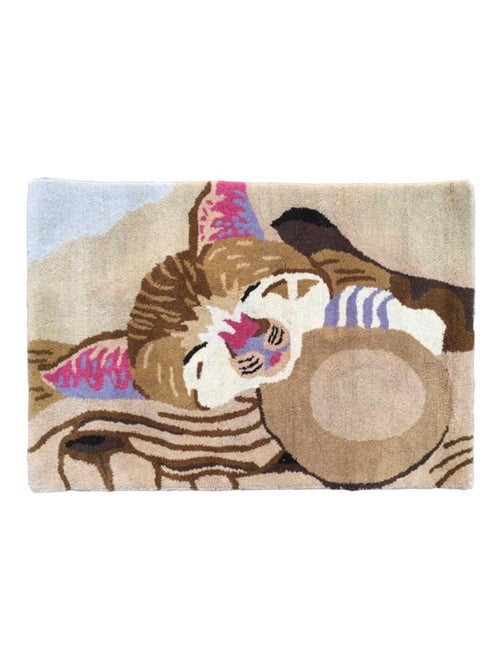 Tapis enfant fait main en laine motif animaux CHAT - Kiabi