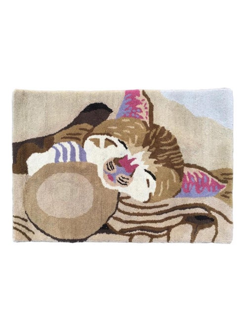 Tapis enfant fait main en laine motif animaux CHAT - Kiabi