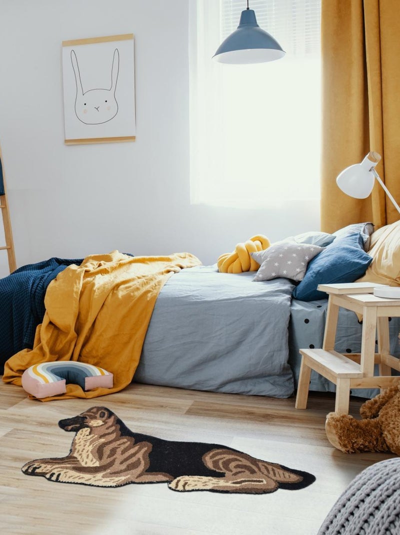 Tapis enfant fait main en laine motif animaux DOG Beige - Kiabi