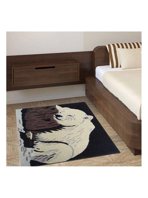 Tapis enfant fait main en laine OURS - Kiabi